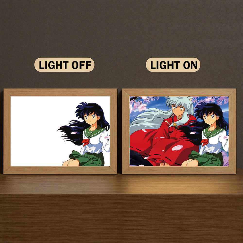 In-u-ya-sha and Kikyo 3-Color Light Painting with Wooden Frame In-u-ya-sha