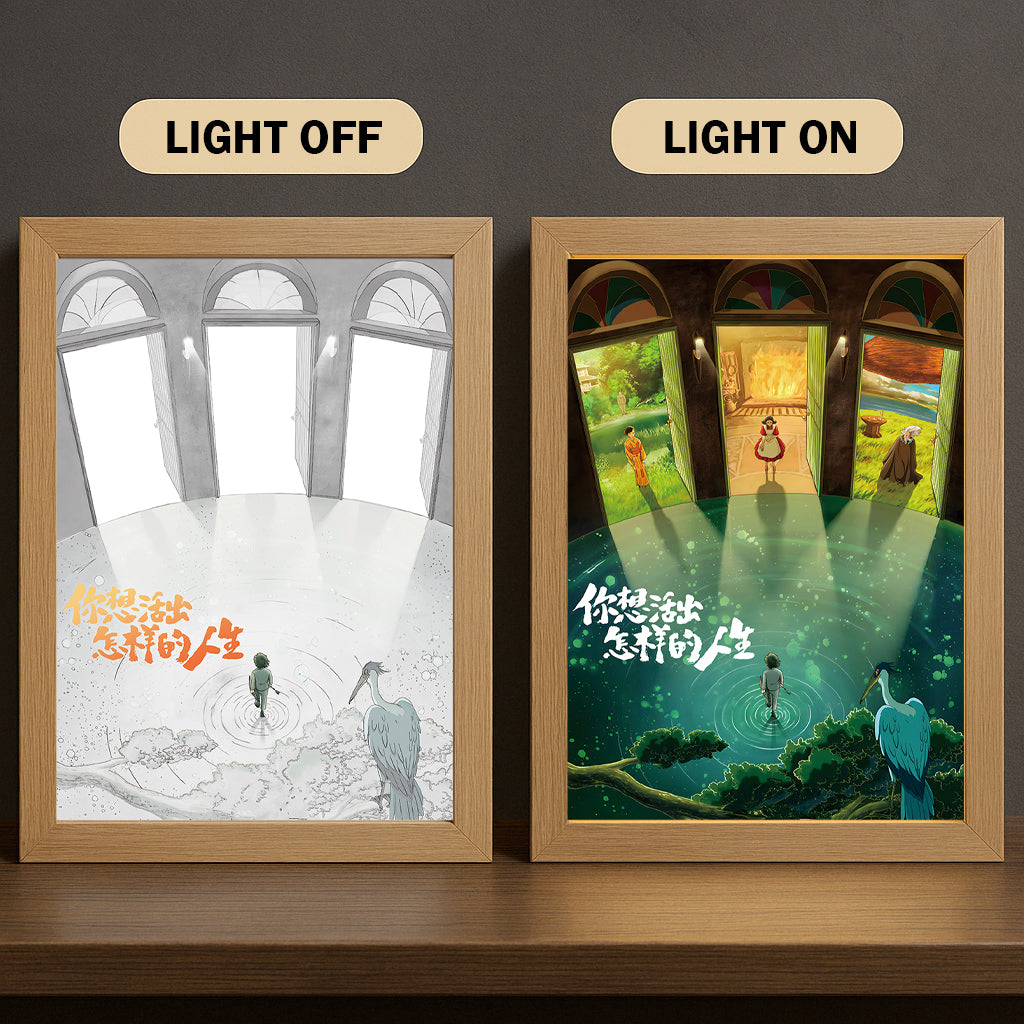 君たちはどう生きるか 3-Color Light Painting with Wooden Frame The Way You Li-ve Your Li-fe