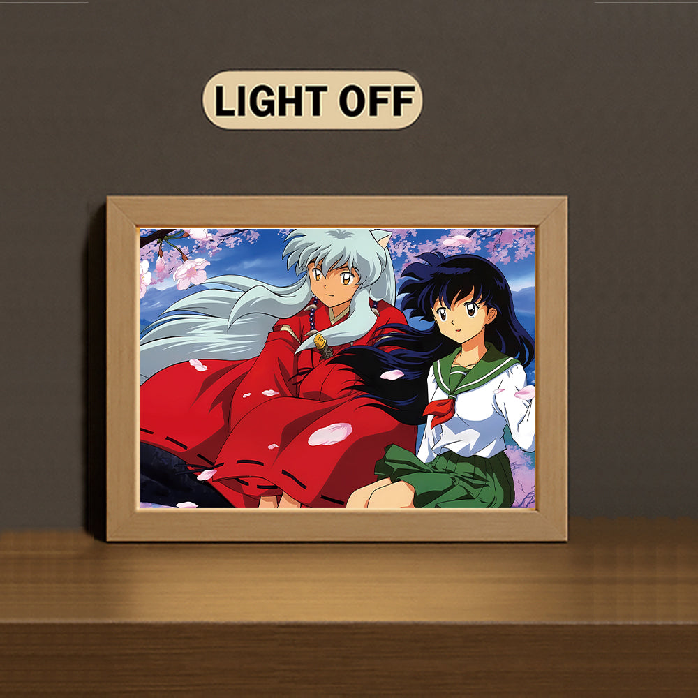 In-u-ya-sha and Kikyo 3-Color Light Painting with Wooden Frame In-u-ya-sha