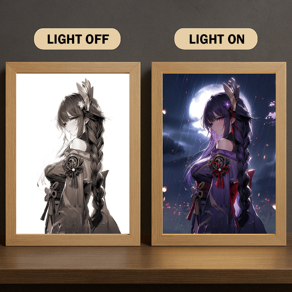 Raiden Ei 3-Color Light Painting with Wooden Frame Gen-shin Im-pact
