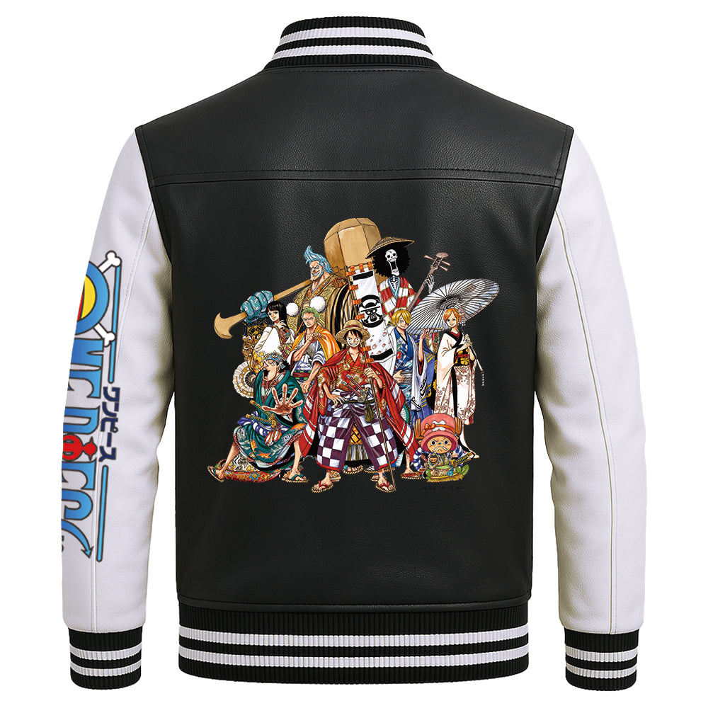 Japanese Anime Flight Jacket Luffy Samurai Crew Vibrant Manga Style Unique Design