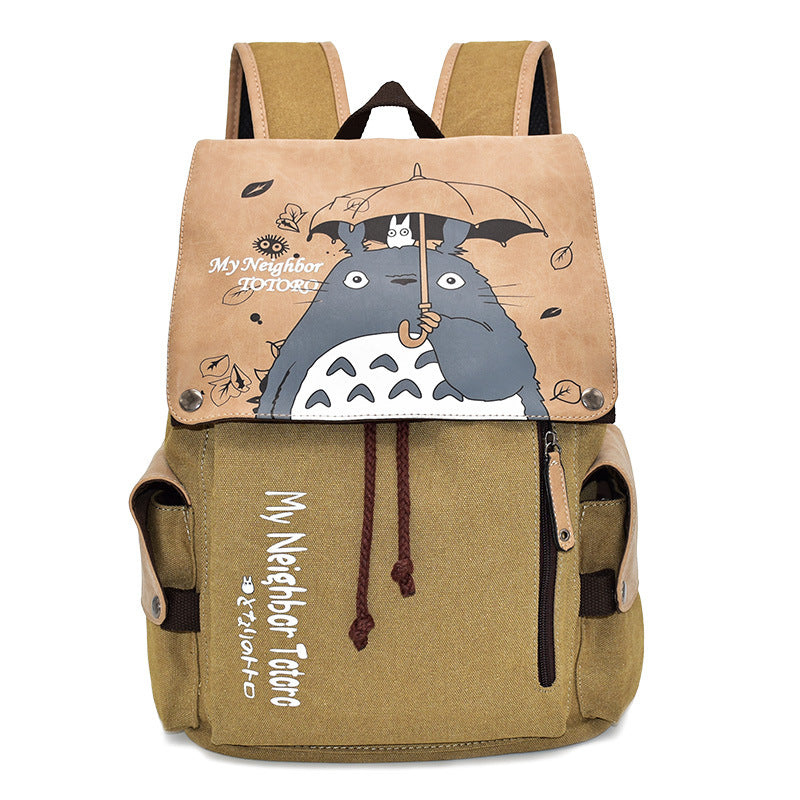 My Neighbor Totoro Canvas Backpack with Leather Accents Featuring Totoro