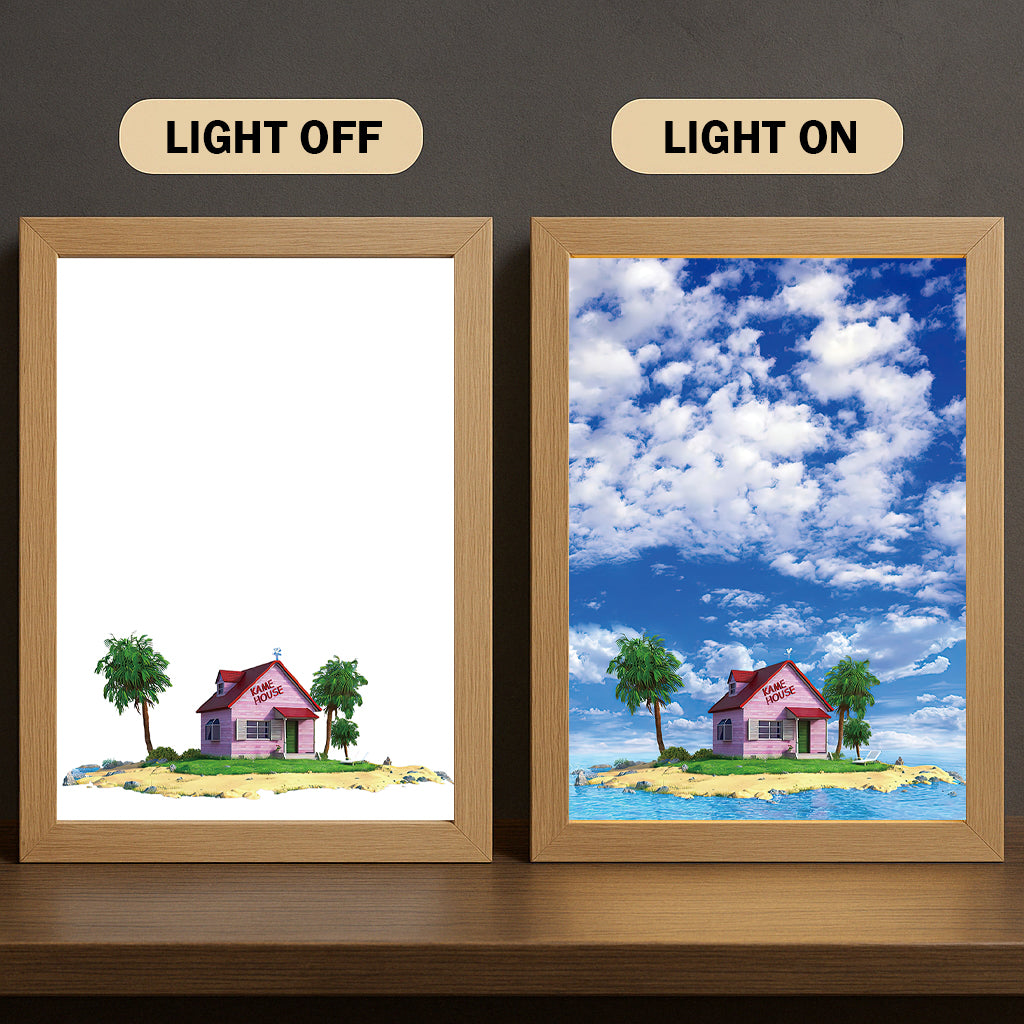 Kame House 3-Color Light Painting with Wooden Frame Dra-gon Ba-ll