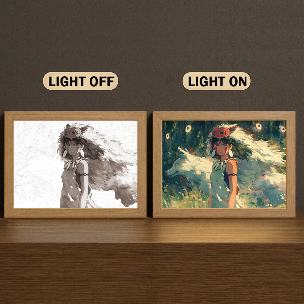 モノノケ姫 3-Color Light Painting with Wooden Frame  Prin-cess Mo-no-no-ke