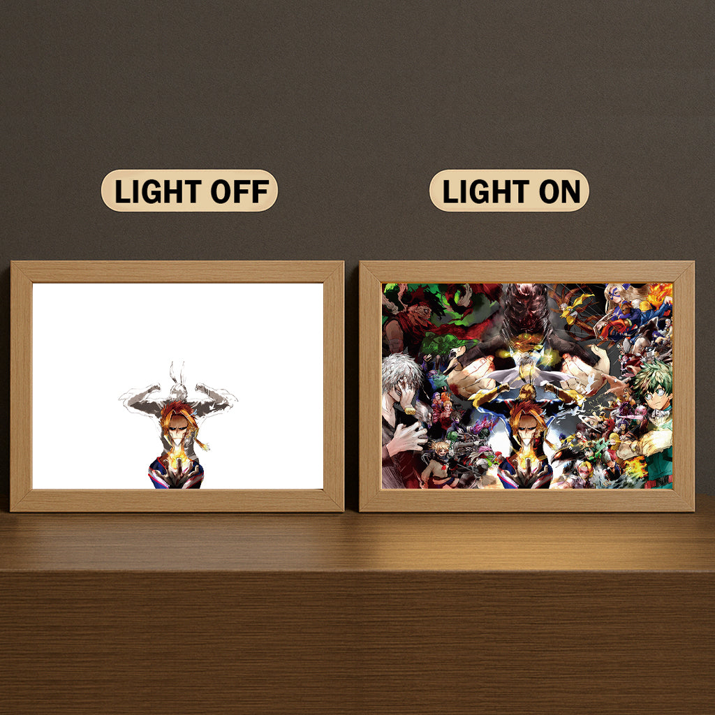 U.A. High School 3-Color Light Painting with Wooden Frame  My He-ro A-ca-de-mi-a