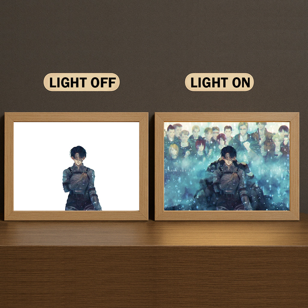 Eren Yeager 3-Color Light Painting with Wooden Frame At-tack on Ti-tan