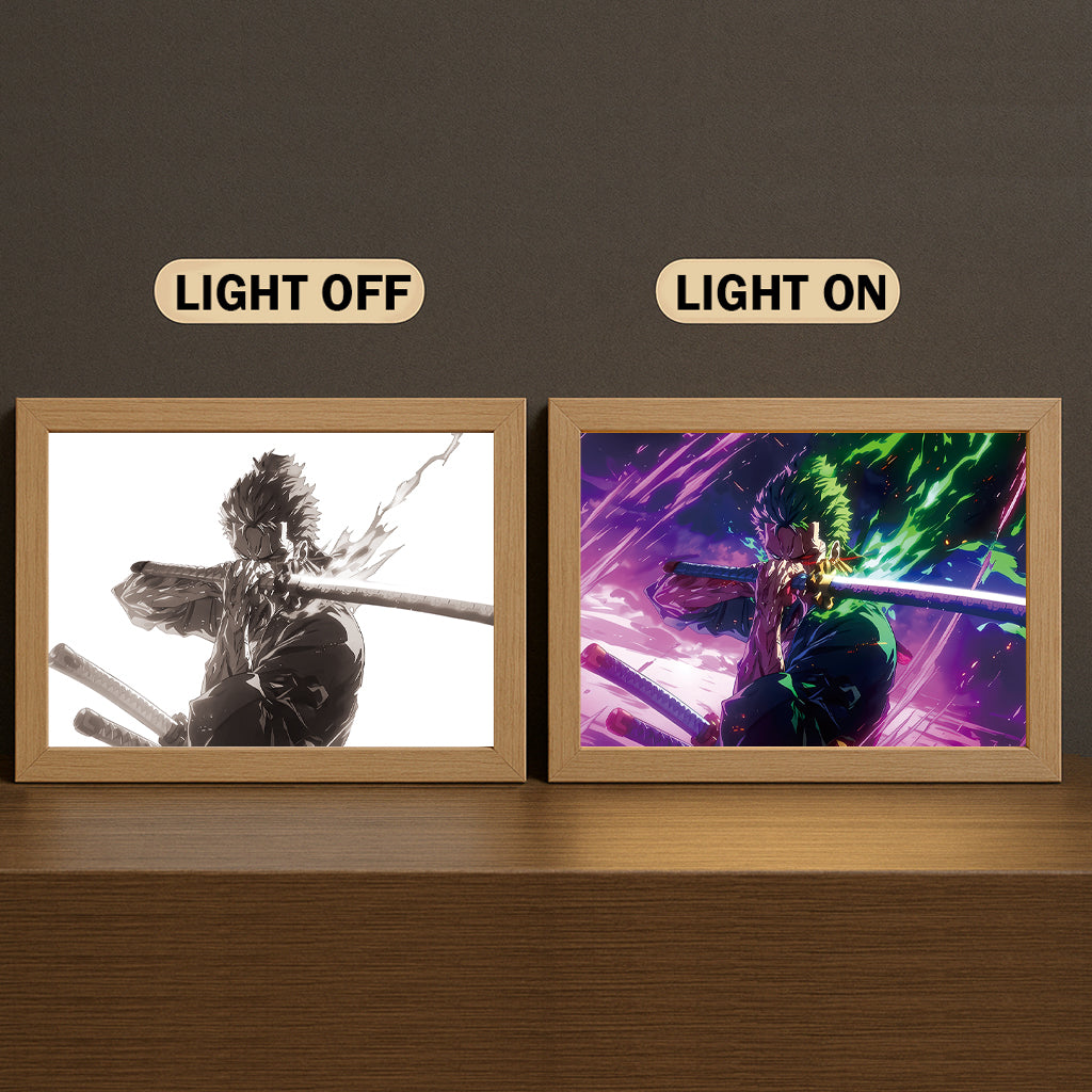 Roronoa Zoro 3-Color Light Painting with Wooden Frame One Pie-ce