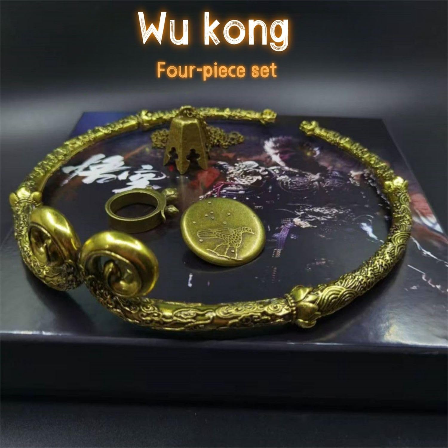 Black Myth: Wu Kong Limited Collector's Edition Set, 1:1 Scale Headband, Chime Necklace, Ring, Crow Pin, Zinc Alloy,Gaming Merch Gift for Gamers & Collectors.(PS5 Game Not Included)