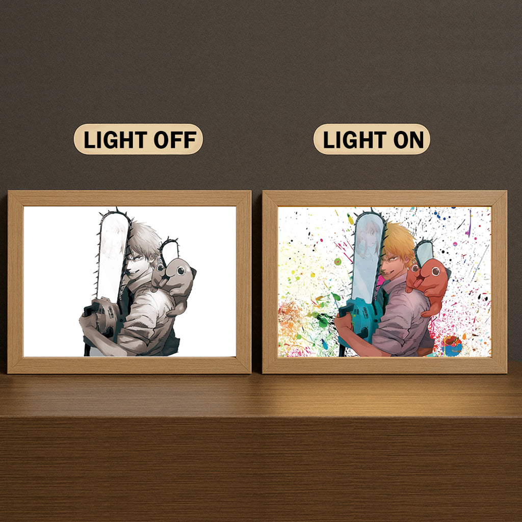 Chainsaw Man 3-Color Light Painting with Wooden Frame Chain Saw Man