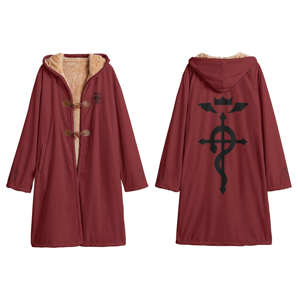 Anime Fullmetal Alchemist Red Trench Coat / Robe Fluff Inside