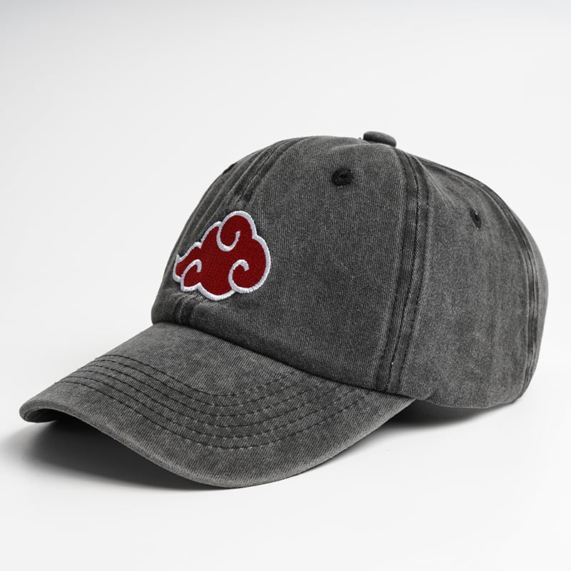 晓 Akatsuki Red Cloud Washed Denim Baseball Cap