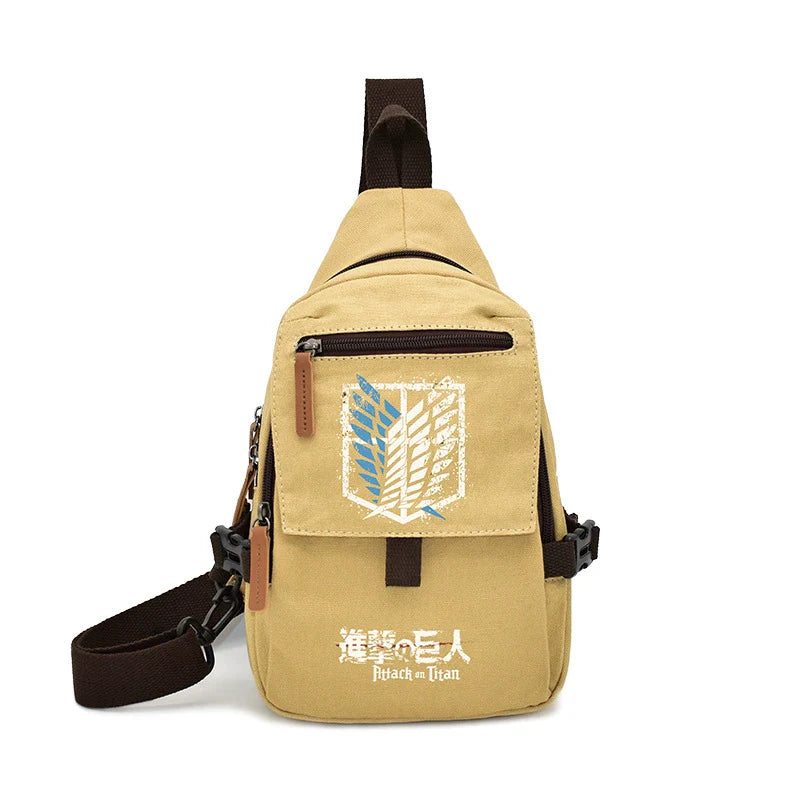 Crossbody Chest Bag With Canvas Material Featuring Winged Legion Crest Design