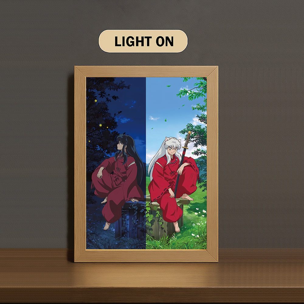 In-u-ya-sha and Kikyo 3-Color Light Painting with Wooden Frame In-u-ya-sha