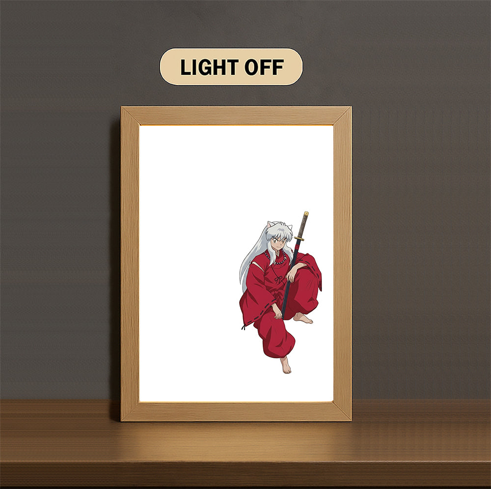 In-u-ya-sha and Kikyo 3-Color Light Painting with Wooden Frame In-u-ya-sha