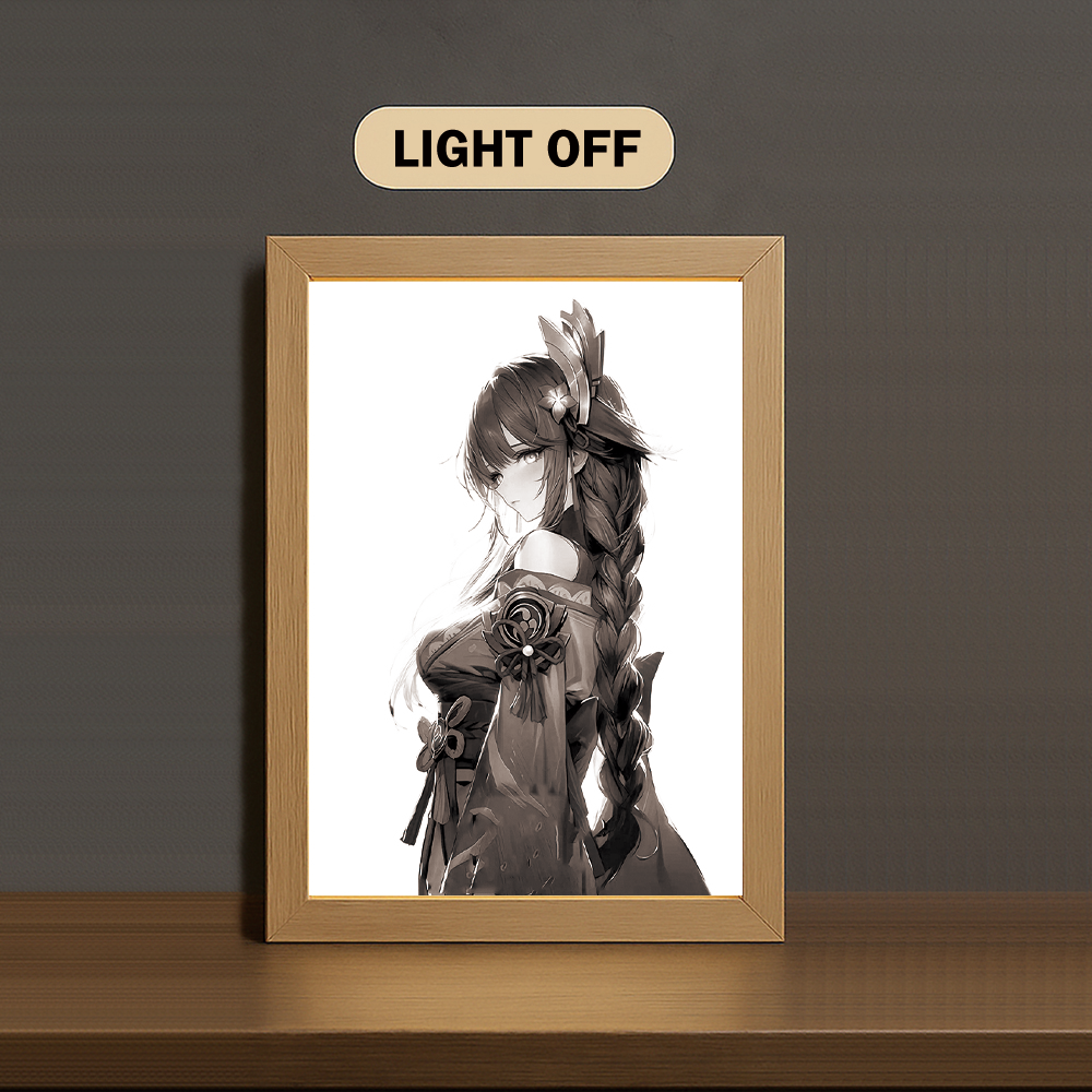 Raiden Ei 3-Color Light Painting with Wooden Frame Gen-shin Im-pact