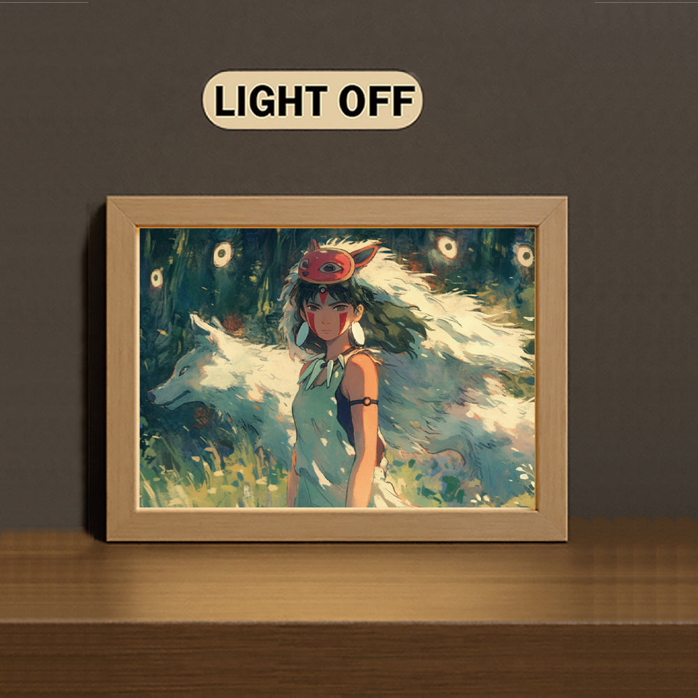 モノノケ姫 3-Color Light Painting with Wooden Frame  Prin-cess Mo-no-no-ke