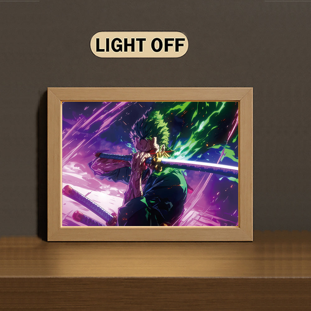 Roronoa Zoro 3-Color Light Painting with Wooden Frame One Pie-ce