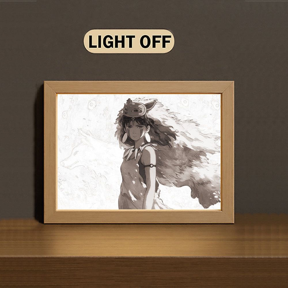 モノノケ姫 3-Color Light Painting with Wooden Frame  Prin-cess Mo-no-no-ke