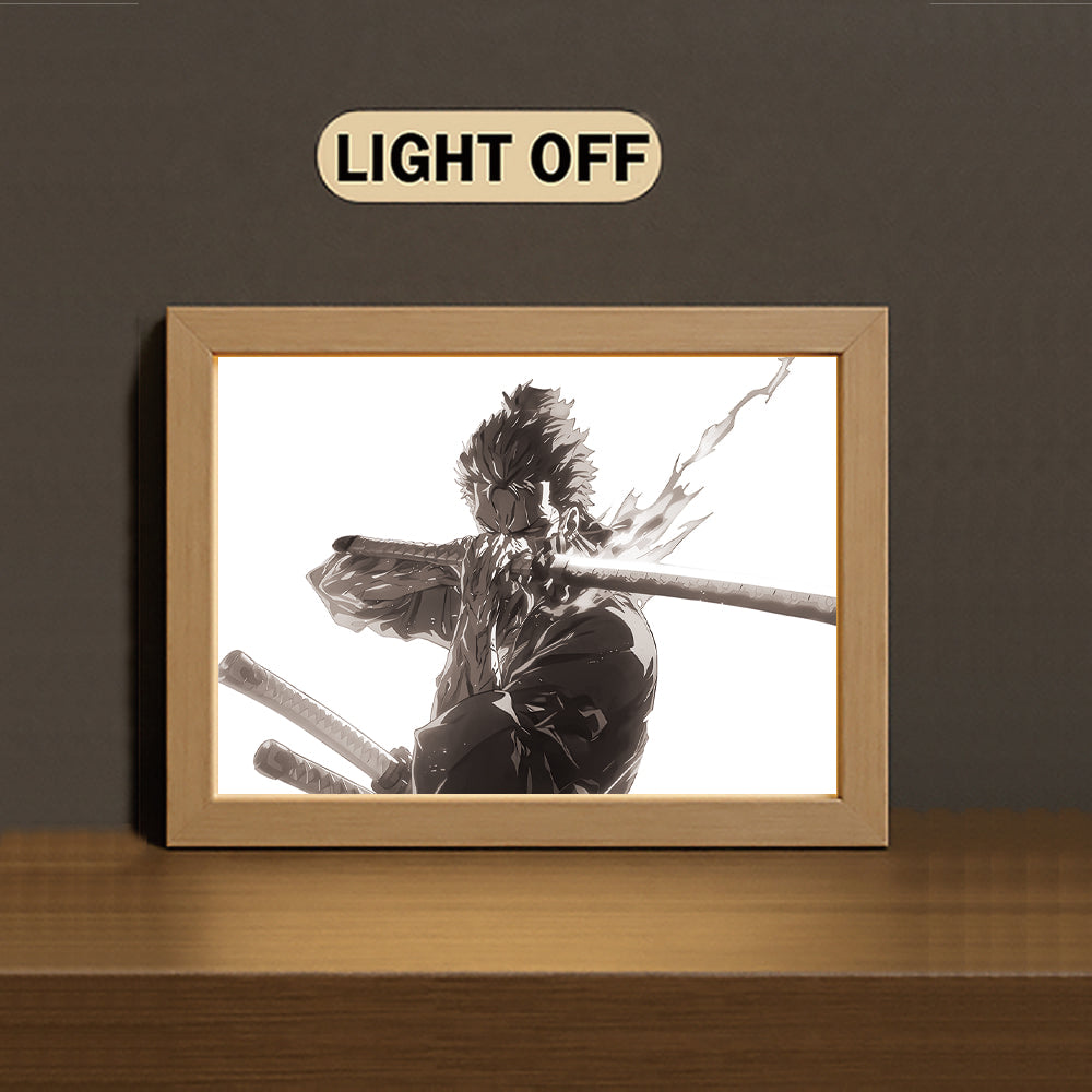 Roronoa Zoro 3-Color Light Painting with Wooden Frame One Pie-ce