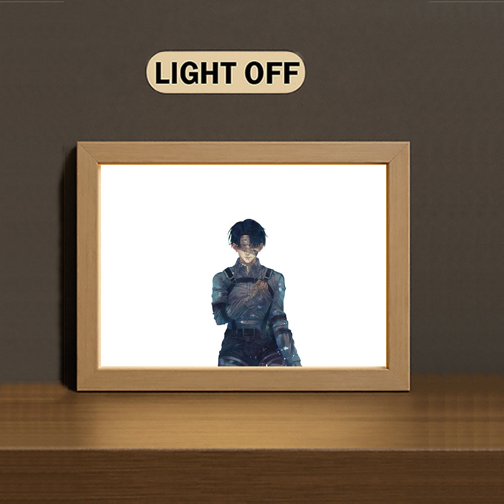 Eren Yeager 3-Color Light Painting with Wooden Frame At-tack on Ti-tan