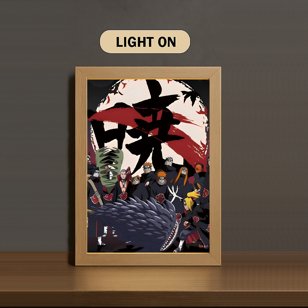 Akatsuki 3-Color Light Painting with Wooden Frame Na-ru-to