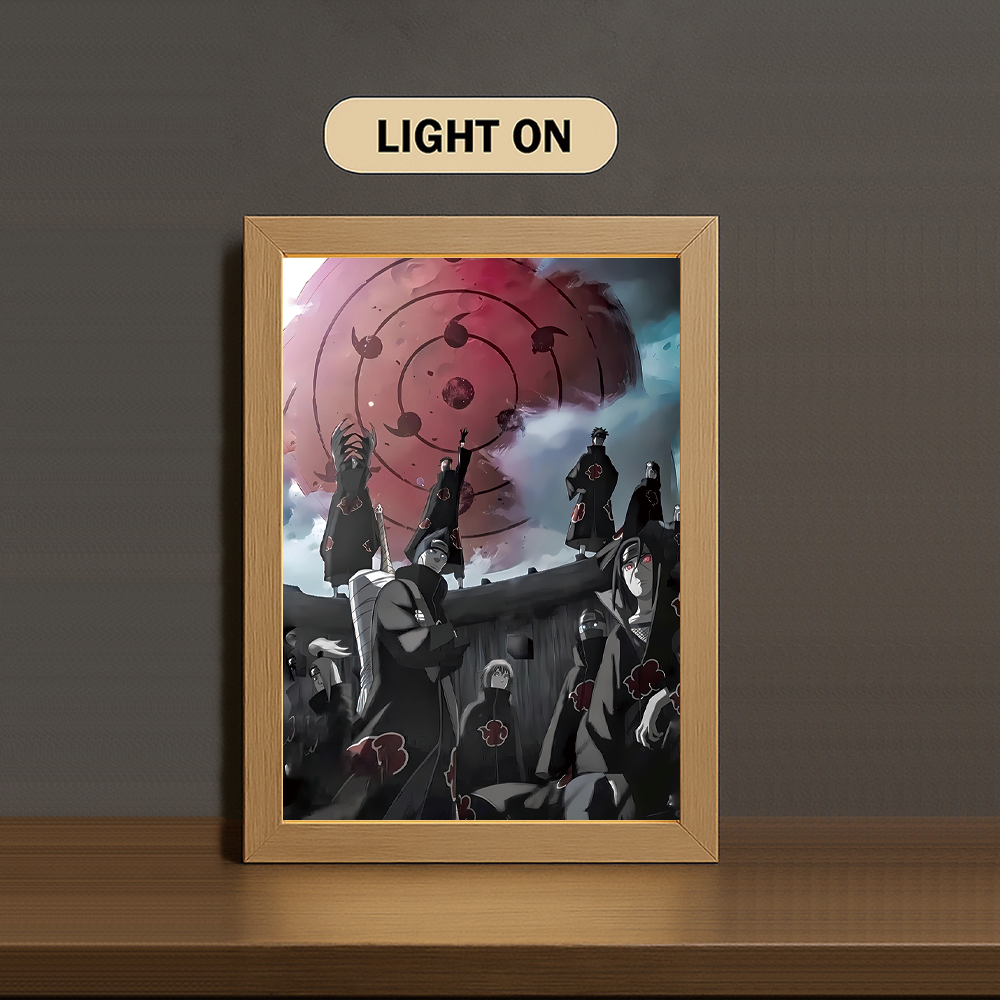 Akatsuki 3-Color Light Painting with Wooden Frame Na-ru-to