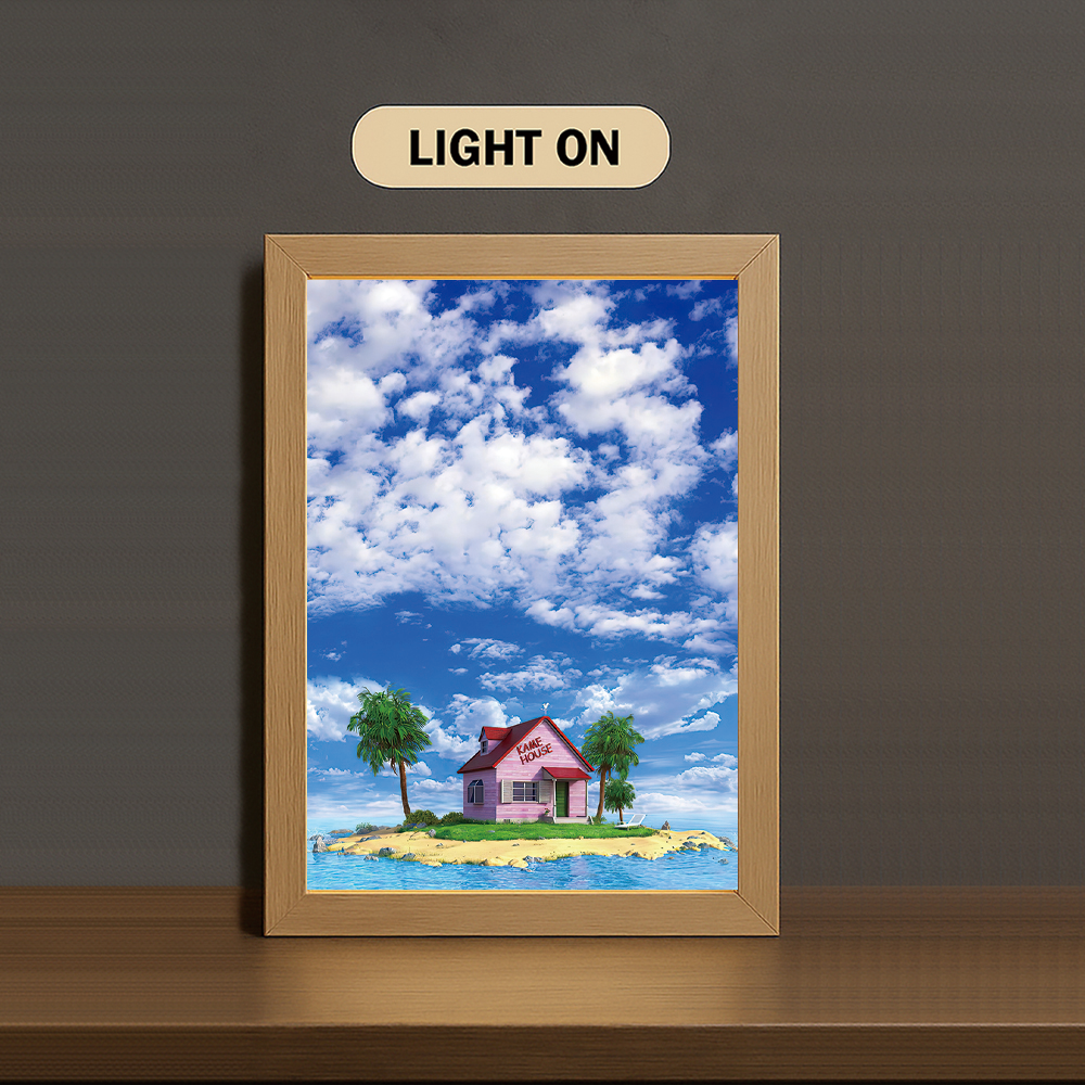 Kame House 3-Color Light Painting with Wooden Frame Dra-gon Ba-ll