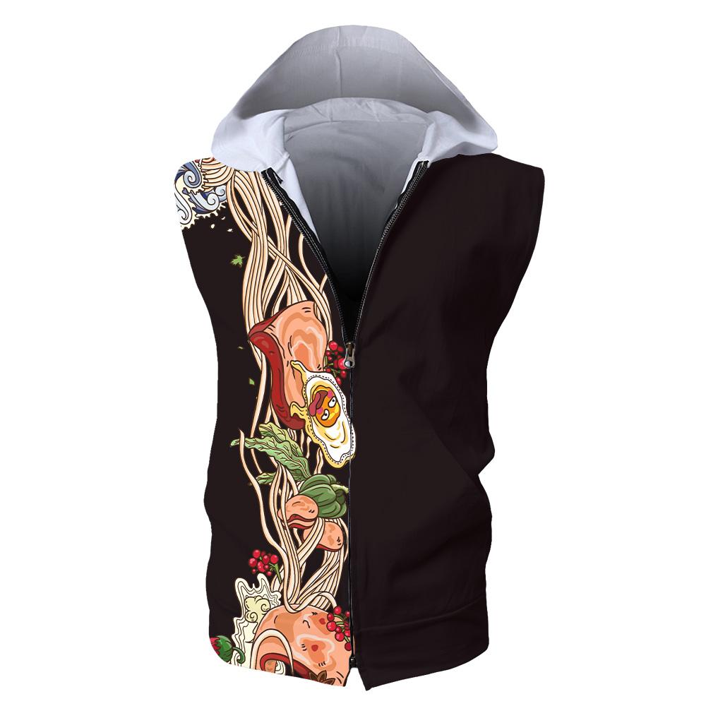 Ramen Sleeveless hoodie Fitness Zip Vest