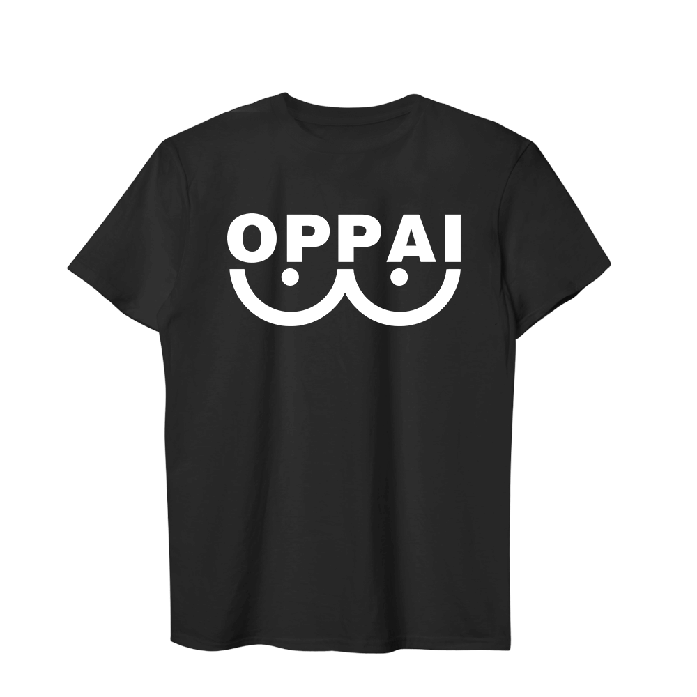 One Punch Man Unisex Black Casual Tee with Funny OPPAI Graphic Print