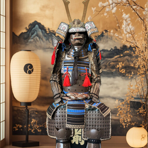 Limited Handmade Blue & Black Armor Ã-yoroi Demon Maedate Black Pattern Rope