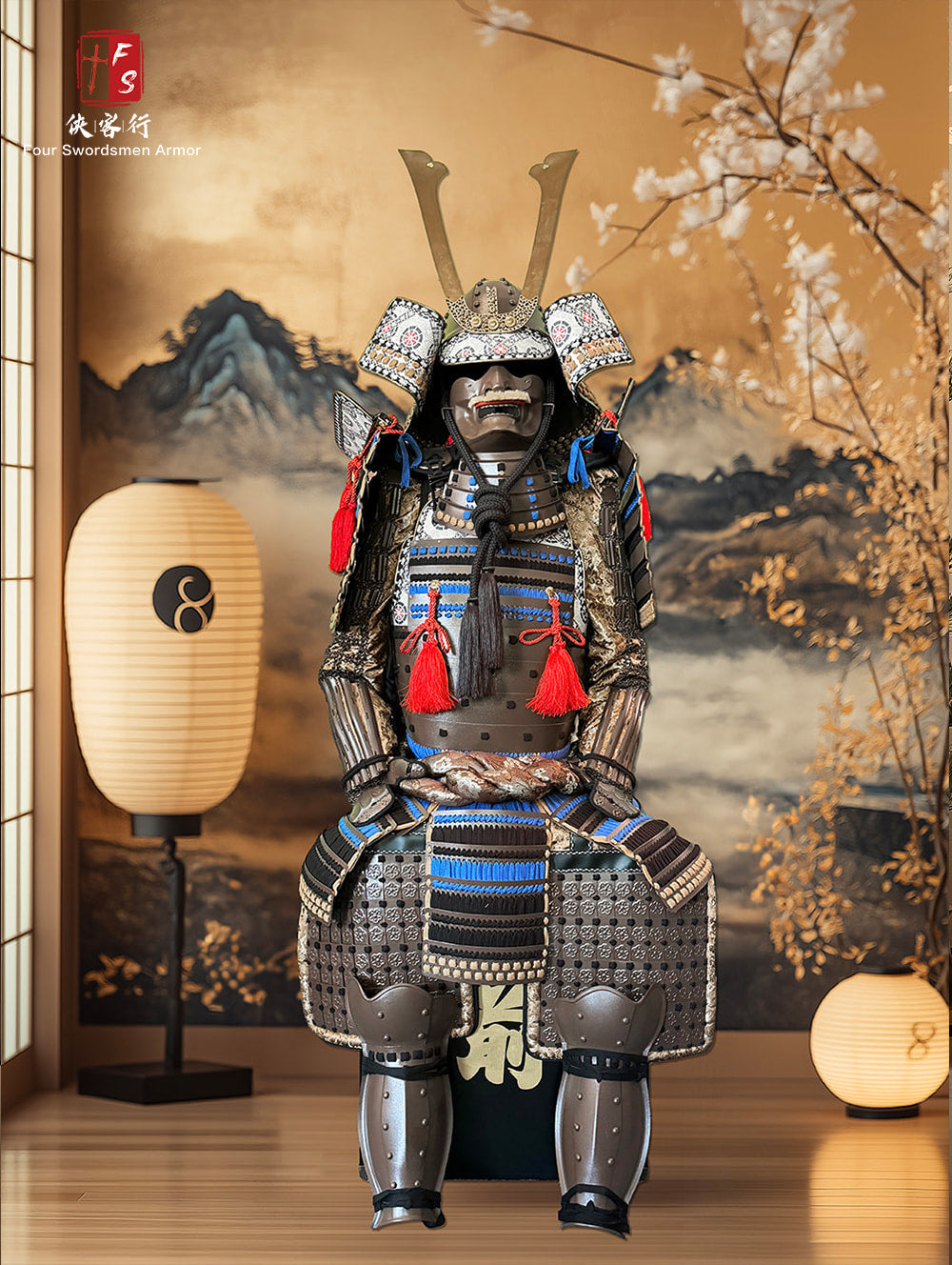 Limited Handmade Blue & Black Armor Ã-yoroi Demon Maedate Black Pattern Rope