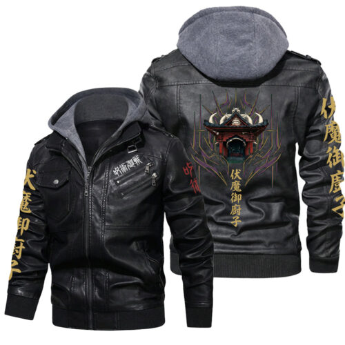 CA001 Leather Jacket Featuring Jujutsu Kais3n Shrine Curse Pattern
