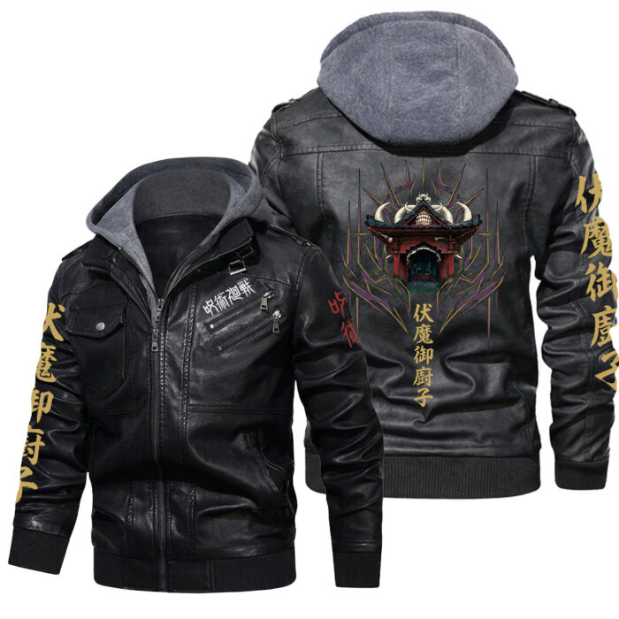 CA001 Leather Jacket Featuring Jujutsu Kais3n Shrine Curse Pattern