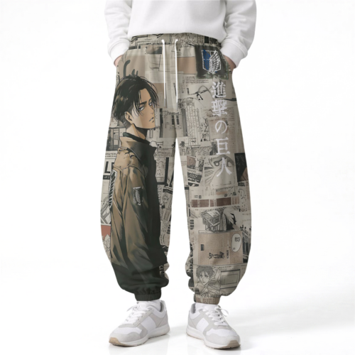 AE001 Pants Attack on Titan Levi Ackerman Loose Wide Leg Drawstring Elastic Waist