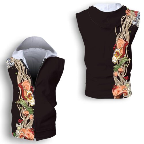Ramen Sleeveless hoodie Fitness Zip Vest