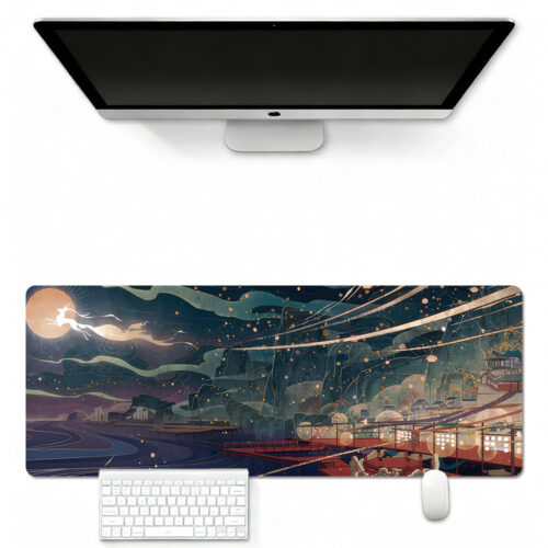 DC003 Mouse Pad Featuring Spir1ted Away Bathhouse Night Scene Art