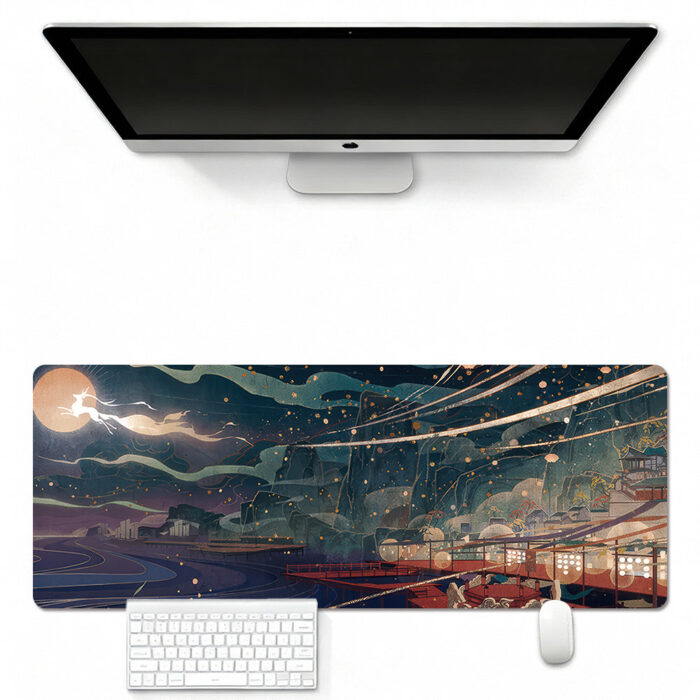 DC003 Mouse Pad Featuring Spir1ted Away Bathhouse Night Scene Art