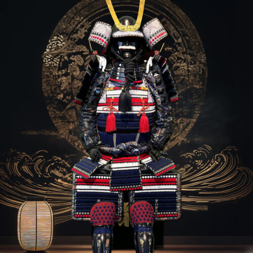 Limited Handmade Blue & Black Armor Ã-yoroi Demon Maedate Blue Pattern Rope