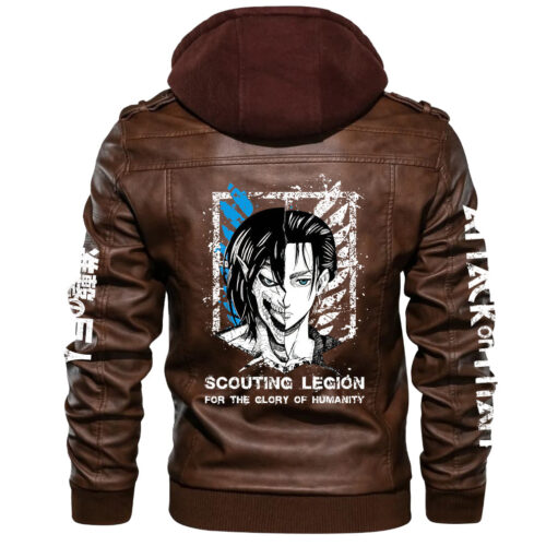 AE002 Leather Jacket Featuring AttackOnT1tan Er3n Yeager Scout Legion Artwork