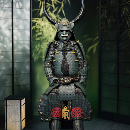 Limited Handmade Blue & Black Armor Ã-yoroi Demon Maedate Black Pattern Rope