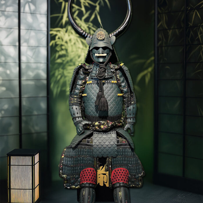 Limited Handmade Blue & Black Armor Ã-yoroi Demon Maedate Black Pattern Rope