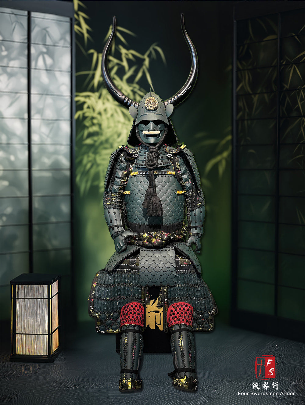 Limited Handmade Blue & Black Armor Ã-yoroi Demon Maedate Black Pattern Rope