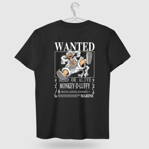 Straw Hat Luffy Bounty Tee Black Cotton Shirt with 3 Billion Berries Wanted Poster Print
