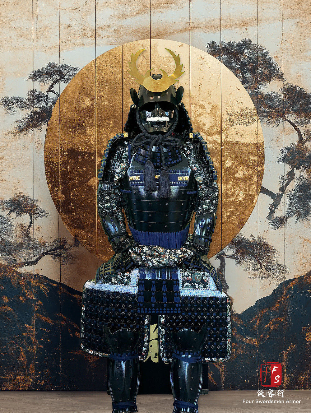 Limited Handmade Blue & Black Armor Ã-yoroi Demon Maedate Black Pattern Rope