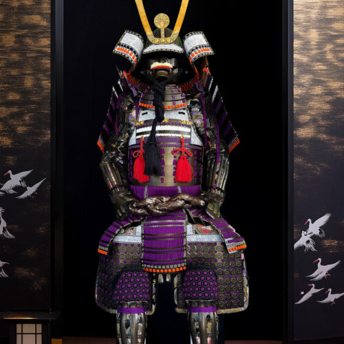 Limited Handmade Blue & Black Armor Ã-yoroi Demon Maedate Gold Pattern Rope