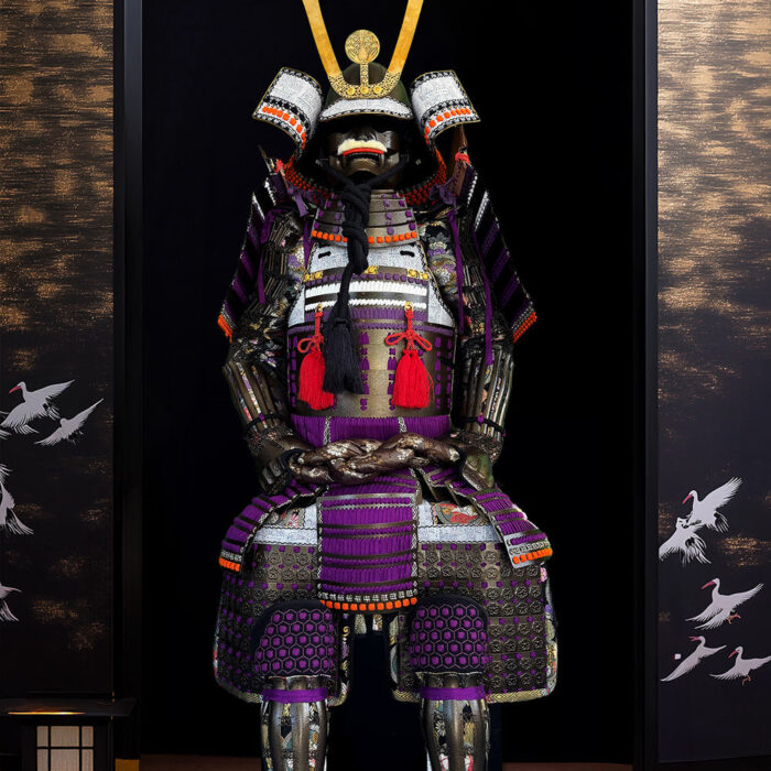 Limited Handmade Blue & Black Armor Ã-yoroi Demon Maedate Gold Pattern Rope