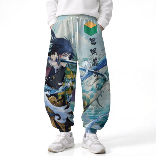 AD002 Pants Demon Slayer Giyu Tomioka Loose Wide Leg Drawstring Elastic Waist