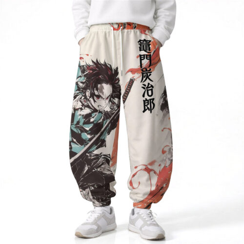 AD003 Pants Demon Slayer Tanjiro Kamado Loose Wide Leg Drawstring Elastic Waist