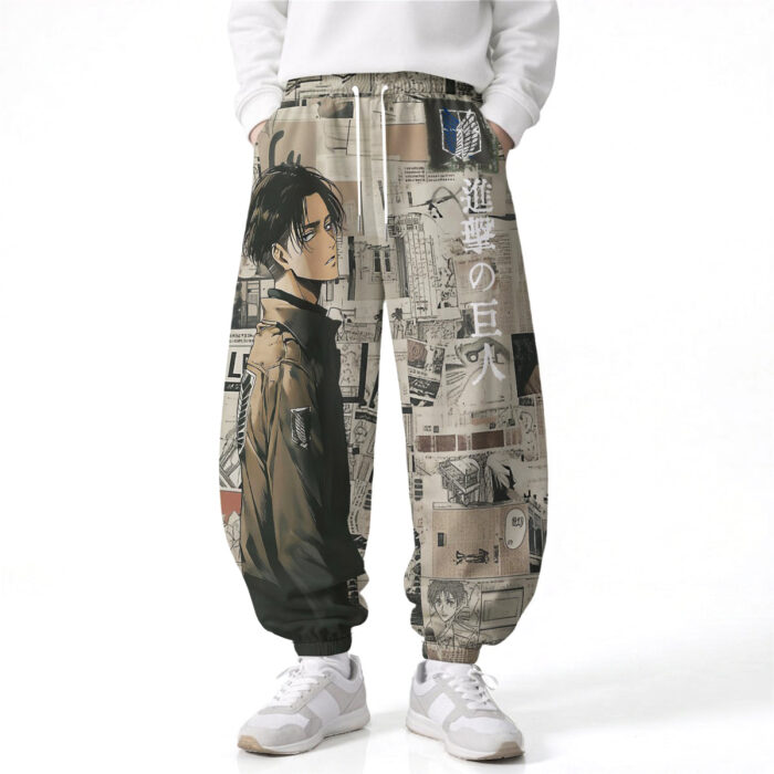 AE001 Anime Pants Loose Drawstring Wide Leg Elastic Waist