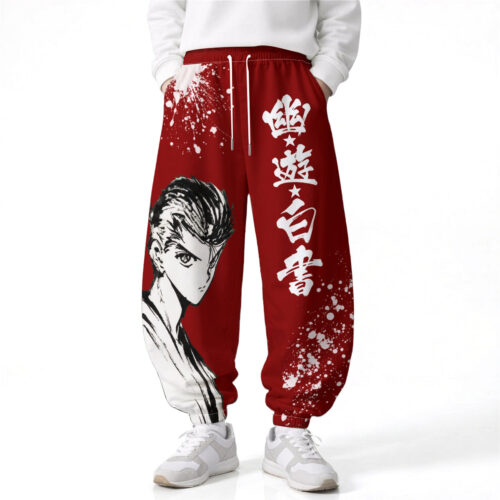 BD002 Pants Yu Yu Hakusho Yusuke Urameshi Loose Wide Leg Drawstring Elastic Waist